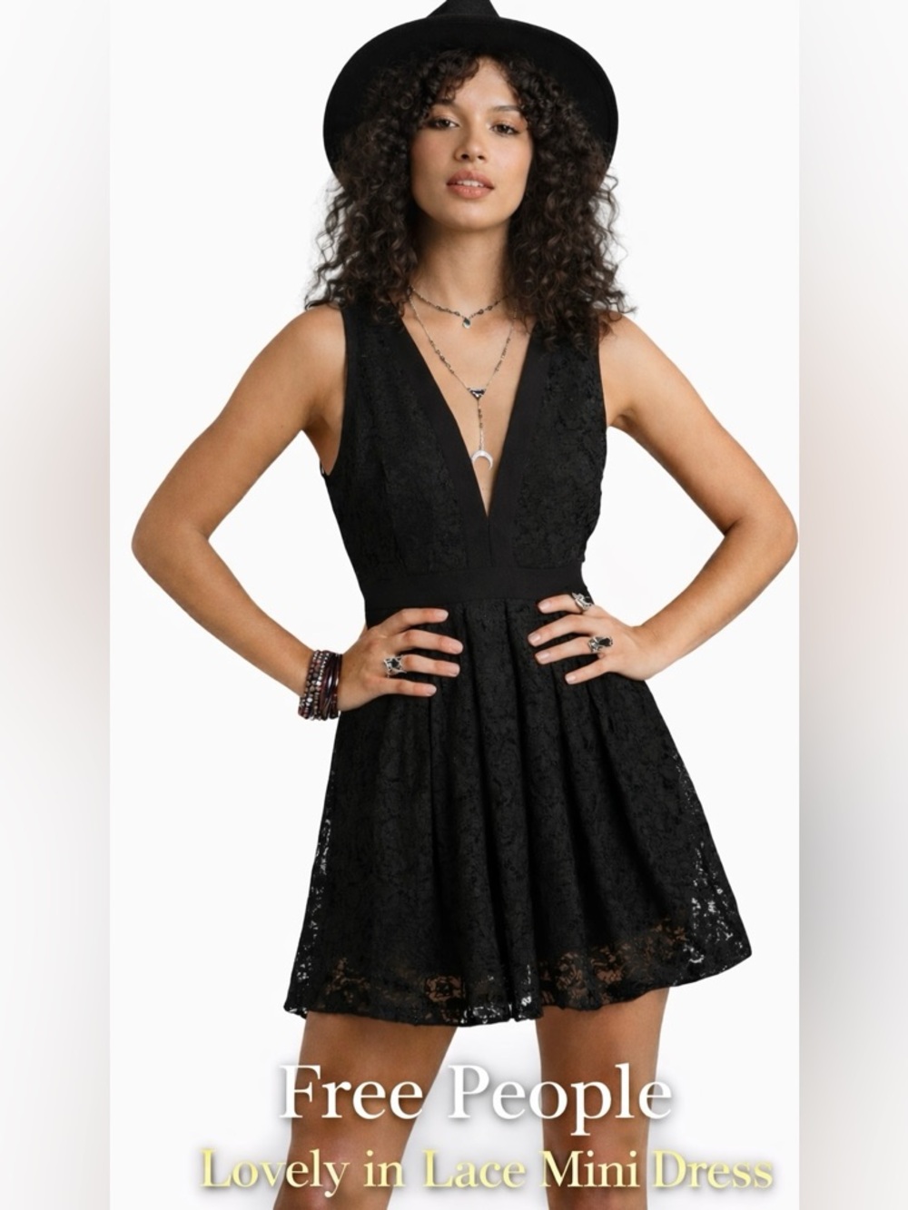 Free People Lovely in Lace Mini‎ Dress Black Boho Lace XS